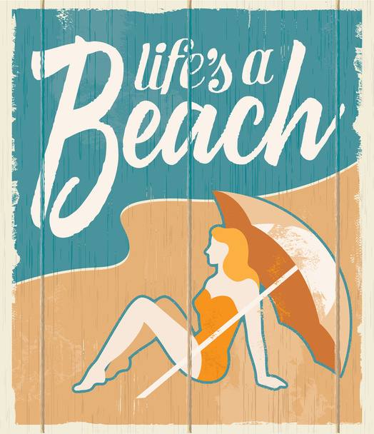 Cartaz de praia retro vintage - Vetor sinal de madeira
 - Vetor, Imagem