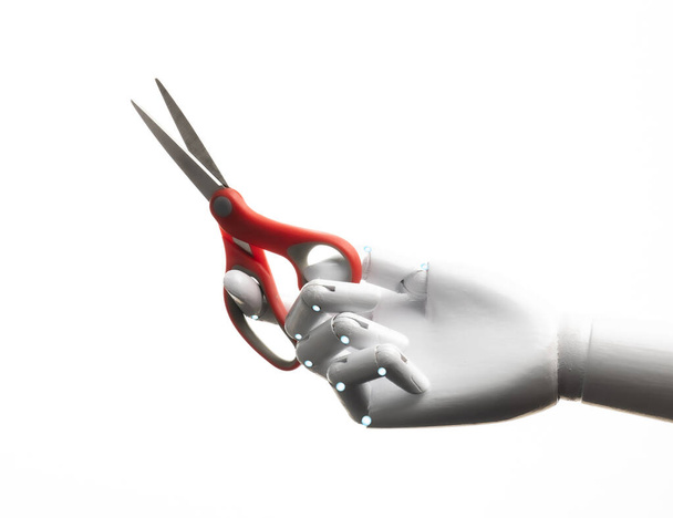 Robotti käsi pidä sakset eristetty valkoinen - Valokuva, kuva