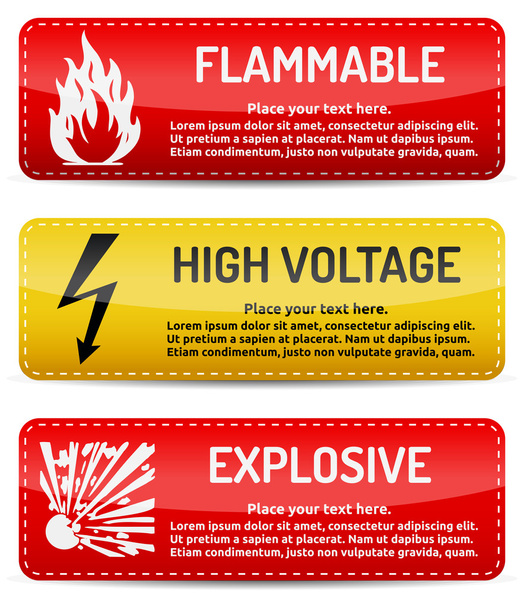 brennbar, Hochspannung, explosiv - Gefahrzeichen gesetzt - Vektor, Bild