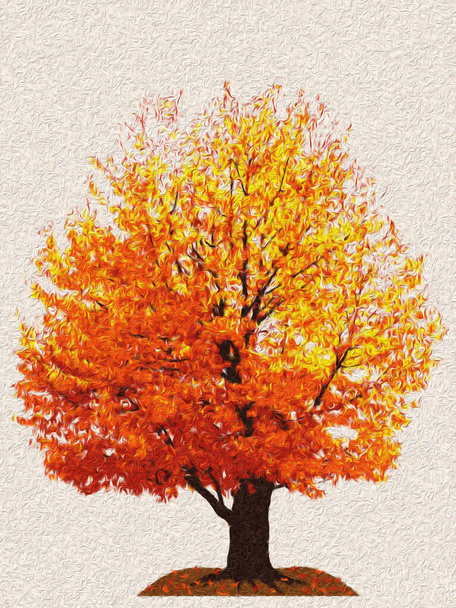 Ilustración de cerezo de otoño sobre fondo beige claro como pintura al óleo - Foto, Imagen