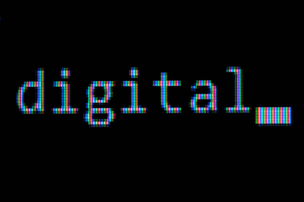 macro photography of the word digital on color modern lcd screen - Foto, Imagem