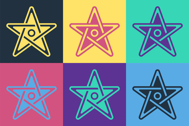 Pop art Pentagram icon isolated on color background. Magic occult star symbol.  Vector. - Vector, Image
