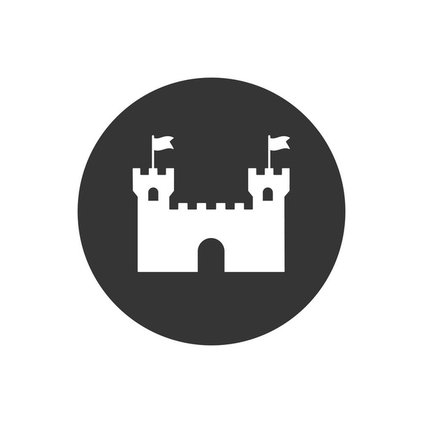 トレンディーなフラットデザインの城の白いアイコン - ベクター画像