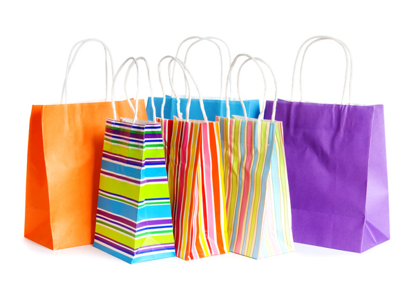 Sacos de compras isolados no fundo branco
 - Foto, Imagem