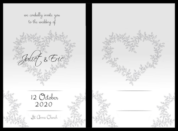 Modèle d'invitation de mariage avec coeur de feuilles décoration  - Photo, image