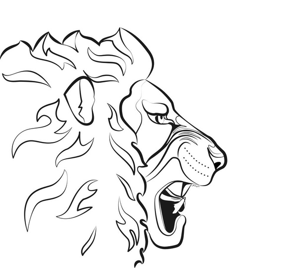 Линейное искусство Wild Lion Head талисман на белом фоне - Вектор,изображение