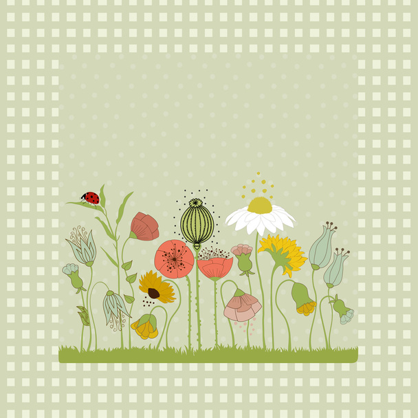 Abstract floral card on green background with dots - Vettoriali, immagini