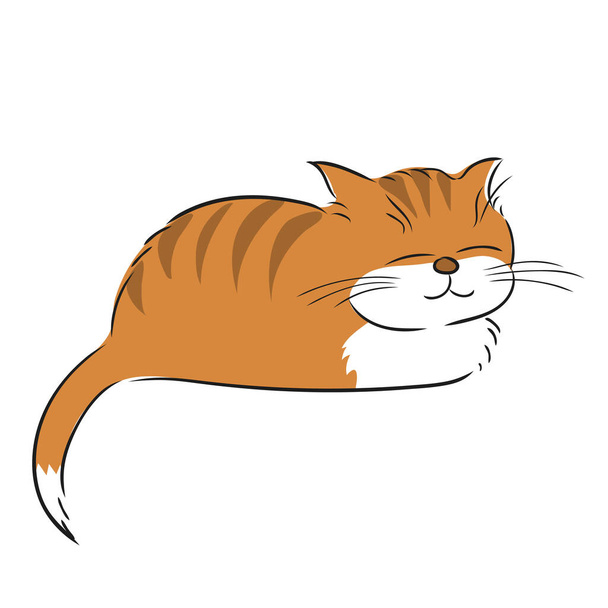 Dibujos animados rayas jengibre gato durmiendo dulcemente. Esquema dibujar a mano. Ilustración aislada vectorial sobre fondo blanco - Vector, Imagen