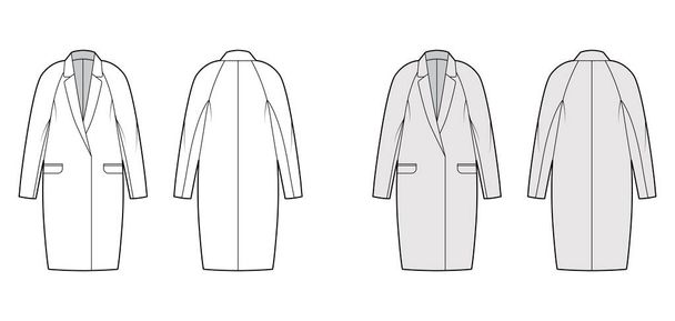Cocoon giacca tecnica illustrazione di moda con colletto revers dentellato, oversize, maniche lunghe raglan, tasche con patta - Vettoriali, immagini