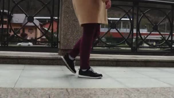 Vrouw loopt langs de omheinde laan - Video