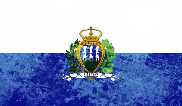 Bandiera San Marino con grunge sventolante. Sfondo vettoriale. - Vettoriali, immagini