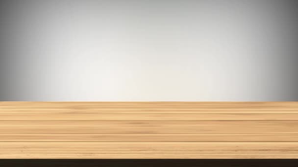 Lege houten bordtafel voor zwarte en oranje achtergrond. Licht en lek effect. HD-beelden - Video