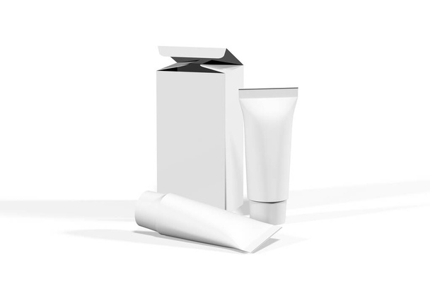 Mockup de papelão e tubo isolado em fundo branco - renderização 3d - Foto, Imagem