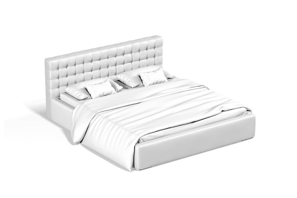 Hálószoba ágy mockup elszigetelt fehér háttér - 3d render - Fotó, kép