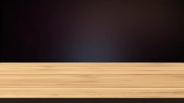 Üres fa tábla asztal előtt több színű háttér. Fény és szivárgás hatás. HD felvétel - Felvétel, videó