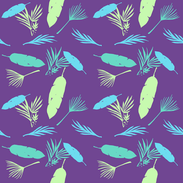 Funky Tropical Vector Seamless Pattern. Chic Summer Fabrics. Beautiful Male Shirt Female Dress Texture. Dandelion Monstera Banana Leaves Feather Tropical Seamless Pattern. Doodle Floral Background. - Vector, Image