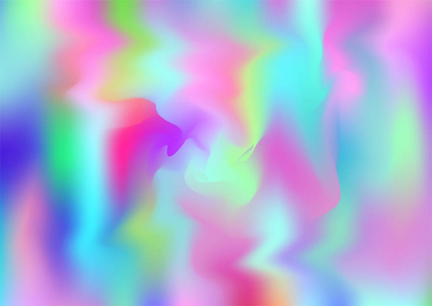 Holograph Minimal Banner. Neon Texture Overlay, 80er, 90er Jahre Musik Hintergrund Rainbow Overlay Hologramm Cover. Irisierende holographische Flüssigkeit Licht Horizontale Tapete Defokussierte Girlie Foil Holo Teal. - Vektor, Bild