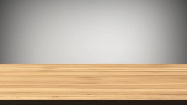 Tyhjä puinen pöytä edessä harmaa ja musta tausta. Kevyt ja vuotava vaikutus. HD-kuvamateriaalia - Materiaali, video