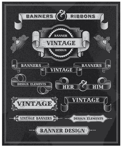 Vintage banner and ribbon design set - Вектор,изображение