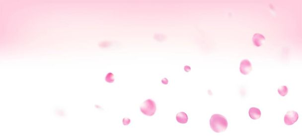 Płatki róż spadające konfetti. Spadający japoński plakat z płatkami róż wiśniowych Sakura. Wiatr opuszcza baner Confetti. Bogata kobieta VIP Magic Texture. Kwitnące kosmetyki reklama Noble tle kwiatowe. - Wektor, obraz