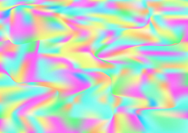 Голограф Мінімальний Прапор. Iridescent Holographic Liquid Light Horizontal Background Defocused Girlie Foil Holo Teal Neon Texture Overlay, 80-ті, 90-ті Music Wallpaper Rainbow Overlay Hologram Cover. - Вектор, зображення