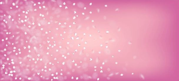 Cherry Sakura Blütenblätter Konfetti. Fliegende japanische Sakura Rose Cherry Petals Border. Windy Leaves Confetti Poster. Blühende Kosmetik Ad weibliche Blume Hintergrund. Elegantes reiches VIP-Aquarell-Muster. - Vektor, Bild