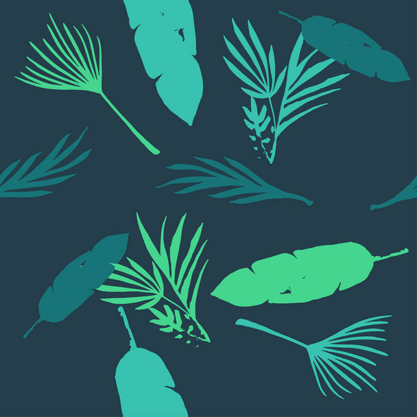 Modern Tropical Vector Seamless Pattern. Nice Summer Textile. Elegant Male Shirt Female Dress Texture. Doodle Floral Background. Feather Monstera Dandelion Banana Leaves Tropical Seamless Pattern. - Vector, Image