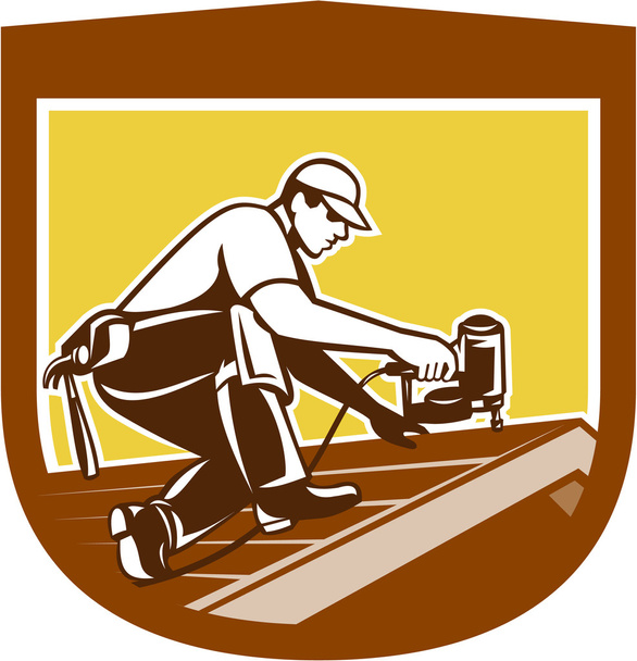 покрівельник покрівельні працівник crest щит ретро - Вектор, зображення