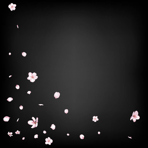Sakura Cherry Blossom Confetti. Ženský bohatý VIP kouzelný vzor. Kvetoucí kosmetika Ad Krásné květinové pozadí. Létající japonské okvětní lístky Sakura Cherry Rose Design. Ohraničení větrných listů. - Vektor, obrázek