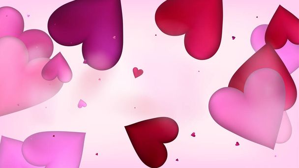 赤ピンクハートベクトルコンフェッティ。バレンタインデーロマンチックなパターン。ハートを落とす美しいピンクのデザインのバレンタインデーの装飾コンフェッティ。エレガントなギフト、誕生日カード、ポスターの背景 - ベクター画像
