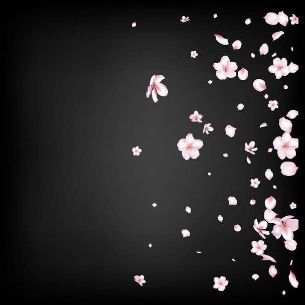 Sakura Cherry Blossom Confetti. Kvetoucí kosmetika Ad ženské květinové pozadí. Hranice větrných listů. Vznešený bohatý VIP pastelový vzor. Létající japonské třešně Sakura Rose okvětní lístky Design. - Vektor, obrázek