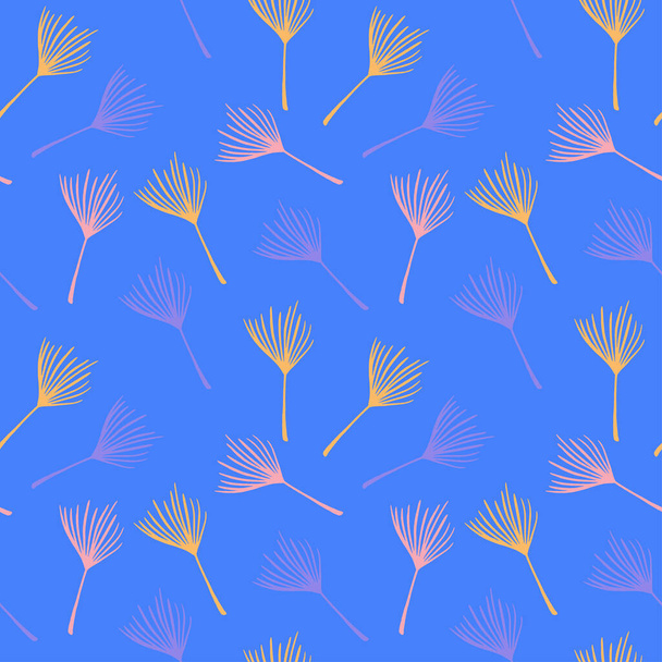 Funky Tropical Vector Seamless Pattern. Painted Floral Background. Cool Summer Textile. Elegant Male Shirt Female Dress Texture. Dandelion Monstera Feather Banana Leaves Tropical Seamless Pattern. - Vector, Image