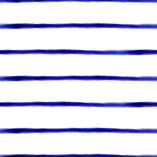 Azul aquarela listras sem costura fundo padrão. Tinta azul royal escura listras finas horizontais no padrão de repetição branco. Foto de alta qualidade. - Foto, Imagem