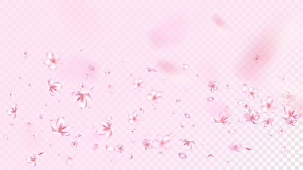 Joli vecteur isolé Sakura Blossom. Belle souffle 3d pétales frontière de mariage. Fond d'écran fleurs floraison japonaise. Saint Valentin, Fête des Mères Printemps Nice Sakura Blossom Isolé sur Rose - Vecteur, image