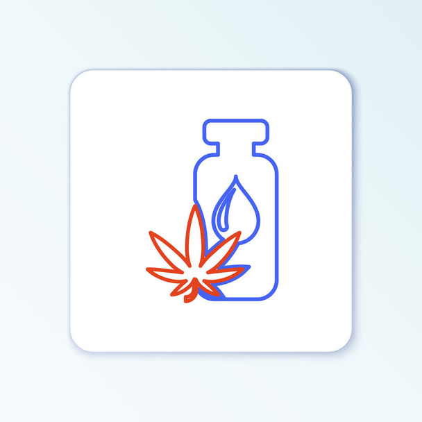 Line Orvosi marihuána vagy cannabis levél olívaolaj csepp ikon elszigetelt fehér alapon. Kannabiszkivonat. Kenderszimbólum. Színes vázlat koncepció. Vektor - Vektor, kép