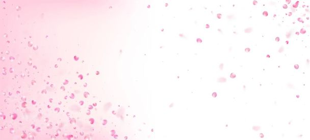 ローズペタルがコンフェッティに落ちる。開花化粧品広告美しい花の背景。女性リッチVIPパステルテクスチャ。風はConfettiフレームを残します。日本の桜の落下｜さくらペタルデザイン. - ベクター画像