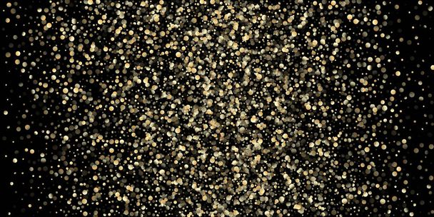 Gold Confetti Shower on Black. VIP Gold, Silver Bokeh Winter Confetti. Glamour New Year Christmas Celebration Garland. Golden Sequins, Falling Down Xmas Stars. Golden Sequins, Falling Stars - Vector, Image