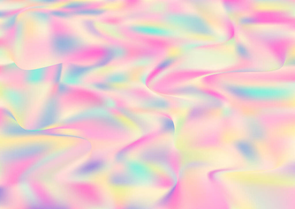 Holografh Dreamy Banner. Szivárványtakaró Hologram Cover. Defokted Girlie Foil Holo Teal. Neon Graphic Overlay, 80-as, 90-es évek Zenei háttér Fluorescent Holographic Fluid Light Vízszintes tapéta - Vektor, kép