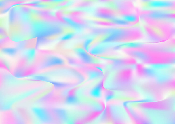 Holograph Dreamy Banner. Fluorescent Holographic Dreamy Girlie Horizontal Wallpaper Neon Paper Overlay, 80s, 90s Music Background Rainbow Overlay Hologram Cover. Unfocused Girlie Foil Holo Teal. - Vector, Image