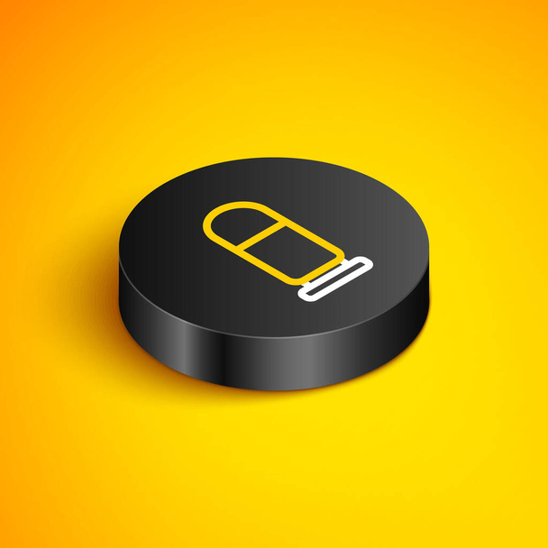 Izometrikus vonal Bullet ikon izolált sárga alapon. Fekete kör gomb. Vektor - Vektor, kép