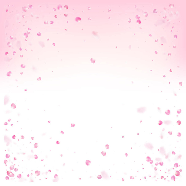 Petali di Rosa Confetti Volanti. Windy Leaves Confetti Poster. Tessitura magica VIP ricca di donne. Caduta giapponese Rose Sakura Cherry Petals Frame. Fioritura cosmetici annuncio bellissimo fiore sfondo. - Vettoriali, immagini