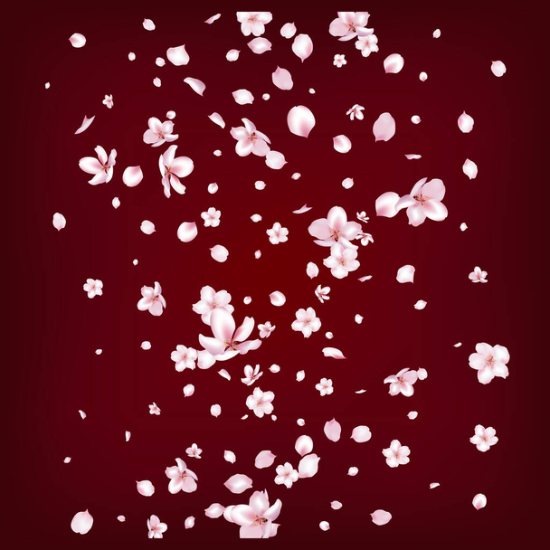 Sakura Cherry Blossom Confetti vagyok. Gyönyörű prémium tapintású textúra. Virágzó kozmetikumok Hirdetés Női virágos háttér. Windy elhagyja a Confetti Design-t. Repülő japán Sakura Rose Cherry szirmok poszter. - Vektor, kép