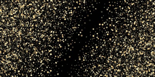 Ducha Gold Confetti en Negro. Lentejuelas doradas, cayendo estrellas de Navidad. Rich Gold, Silver Foil Winter Confetti. Lujo Año Nuevo Navidad Celebración Frontera. Lentejuelas doradas, estrellas que caen - Vector, Imagen