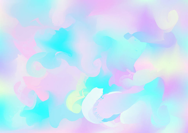 Holograph Trendy Banner. Neon Paper Overlay, 80. léta, 90. léta Hudební pozadí Pearlescent Holographic Dreamy Girlie Horizontal Wallpaper Rainbow Overlay Hologram Cover. Rozostřená dívčí fólie holo teal. - Vektor, obrázek