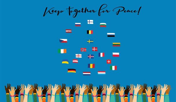 Farklı Uluslar Anlaşması Tasarımı. Barışçıl bir gösteri. Barış Günü Bayrağı. Eller, siyah ve beyaz ten. Uluslararası Barış Günü Vektör Arkaplanı. Özgürlük, Özgürlük, Saygı, Çok Kültürlü Kavram. - Vektör, Görsel