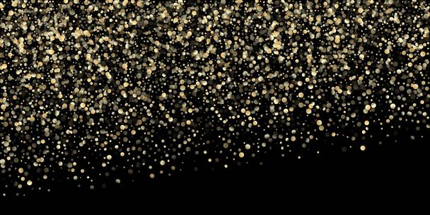 Gold Confetti sprcha na černém. Glamour New Year Christmas Celebration Frame. Rich Gold, Silver Foil Winter Confetti. Golden Circles, Falling Christmas Bokeh. Zlaté kruhy, vánoční Bokeh - Vektor, obrázek