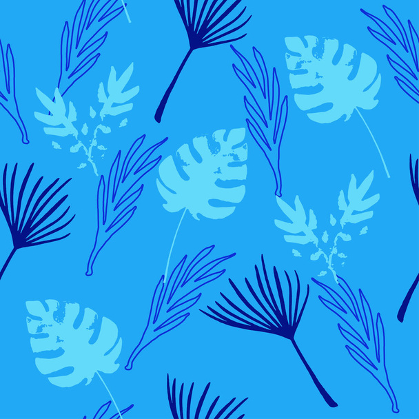 Trendy Tropical Vector Seamless Pattern. Chic Summer Textile. Elegant Male Shirt Female Dress Texture. Doodle Floral Background. Banana Leaves Feather Dandelion Monstera Tropical Seamless Pattern. - Vector, Image