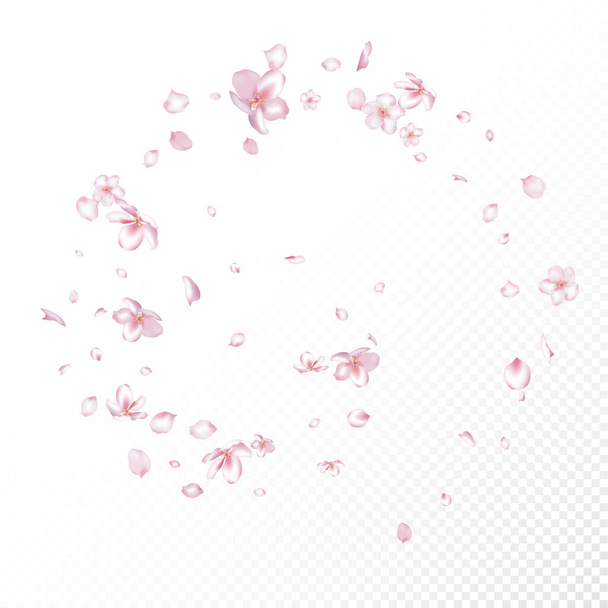 桜のコンフェッティ。ウィンディはコンフェッティ・ボーダーを離れる。エレガントなプレミアムパステルテクスチャ。化粧品広告高貴な花の背景を開花させます。フライング日本のバラ桜花びらポスター. - ベクター画像