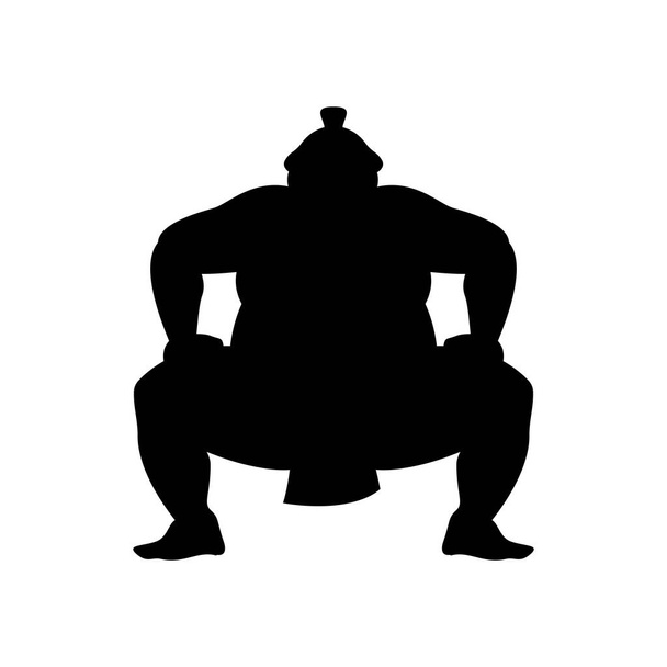 相撲力士のシルエット。白地に黒 - ベクター画像