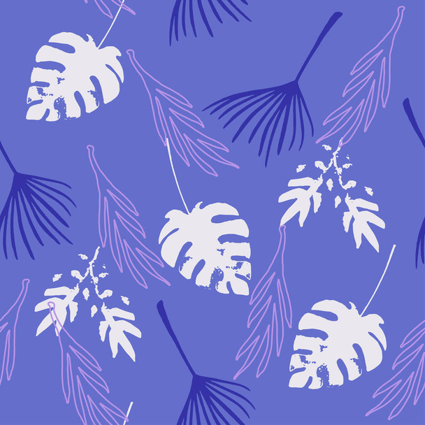 Hipster Tropical Vector Seamless Pattern. Doodle Floral Background. Beautiful Male Shirt Female Dress Texture. Banana Leaves Feather Dandelion Monstera Tropical Seamless Pattern. Fine Summer Textile. - Vector, Image